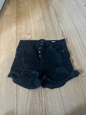 High-Waist Black Distressed Women’s Denim Shorts